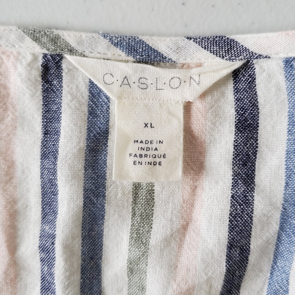 Caslon Linen Blend Striped Puff Sleeve Top Size XL V-Neck Popover Casual Coastal - Picture 10 of 12